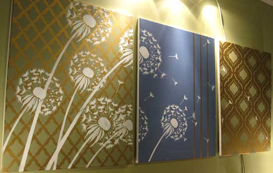 Dandelion stencils triptych wall art