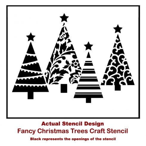 Fancy Christmas Tree Craft Stencil from Cutting Edge Stencils. http://www.cuttingedgestencils.com/fancy-christmas-trees-craft-diy-holiday-craft-stencils.html