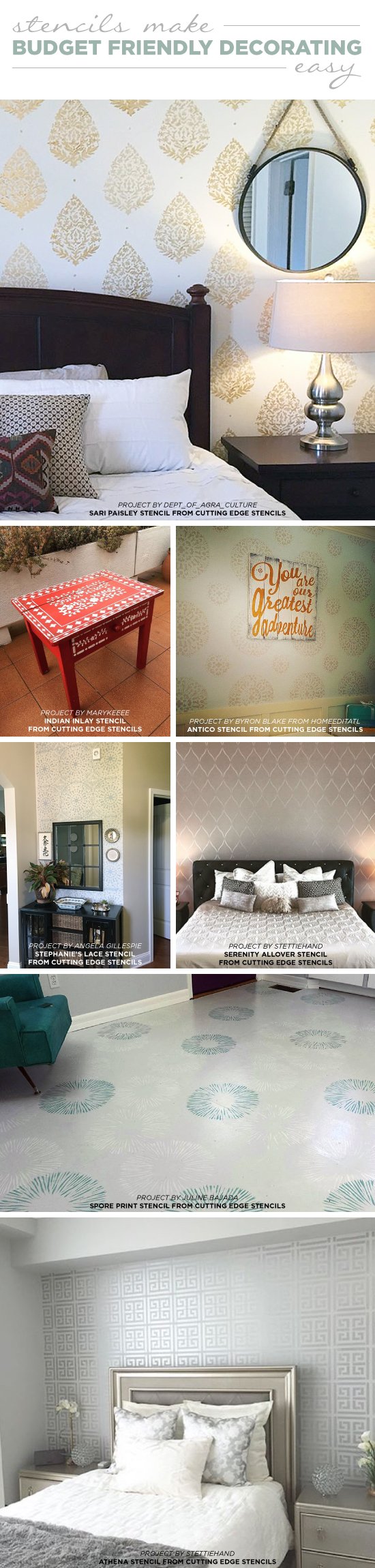 Cutting Edge Stencils shares DIY home decorating ideas using wall and craft stencil patterns. http://www.cuttingedgestencils.com/wall-stencils-stencil-designs.html