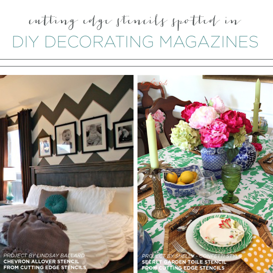 Cutting Edge Stencils was featured in home decorating magazines using our allover stencils to for DIY projects. http://www.cuttingedgestencils.com/wall-stencils-stencil-designs.html