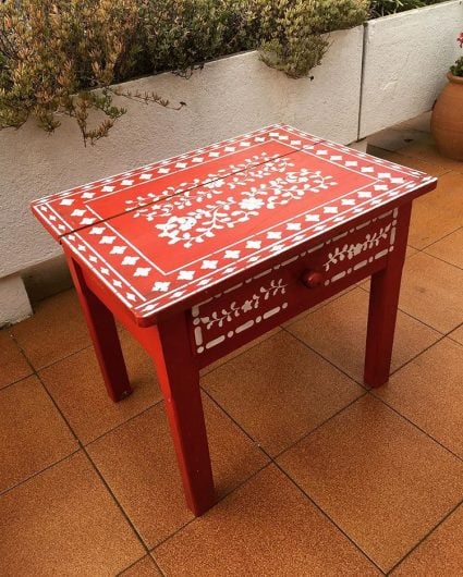 A stenciled side table using the Indian Inlay Stencil Kit from Cutting Edge Stencils. http://www.cuttingedgestencils.com/indian-inlay-stencil-furniture.html