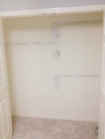 A before shot of a closet turned small office space. http://www.cuttingedgestencils.com/moroccan-stencil-pattern-3.html