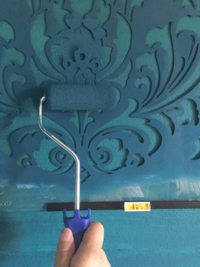 Stenciling an ombre bedroom wall using the Anna Damask Stencil from Cutting Edge Stencils. http://www.cuttingedgestencils.com/damask-stencil.html