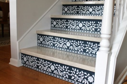A stencil tutorial on how to paint stair risers using the Indian Inlay Stencil kit designed by Kim Myles from Cutting Edge Stencils. http://www.cuttingedgestencils.com/indian-inlay-stencil-furniture.html