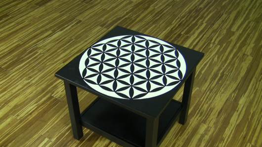 A DIY stenciled small table using the Flower of Life Mandala Stencil from Cutting Edge Stencils. http://www.cuttingedgestencils.com/flower-of-life-mandala-stencil-yoga-design.html