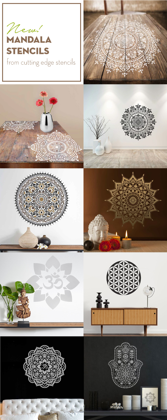 Cutting Edge Stencils introduces a NEW Mandala Stencil Collection including stunning circular Mandala designs for furniture and walls. http://www.cuttingedgestencils.com/mandala-stencils.html