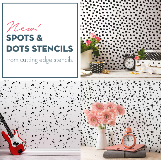 Cutting Edge Stencils introduces new spot stencil wall patterns including Dalmatian, Spatter, and Wild Spots. http://www.cuttingedgestencils.com/dalmatian-spots-stencil-dots-wallpaper-pattern.html