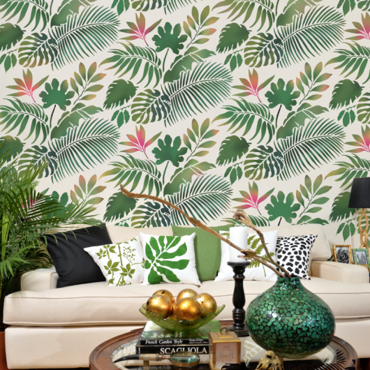 Cutting Edge Stencils Name it to Win it! Win this tropical foliage allover wall stencil pattern if we select your name. http://www.cuttingedgestencils.com/blog/name-it-to-win-it-a-tropical-foliage-stencil.html