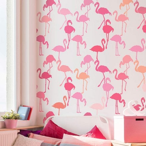 Learn how to stencil an accent wall using a Flamingo Allover Stencil, a popular tropical wallpaper stencil pattern, from Cutting Edge Stencils. http://www.cuttingedgestencils.com/flamingo-stencil-wallpaper-flamingos-stencil-pattern.html