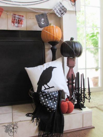 A DIY Halloween stenciled accent pillow using the Crow Stencil from Cutting Edge Stencils. http://www.cuttingedgestencils.com/crow-stencil-design-halloween-home-decor-diy-pillow-kit.html