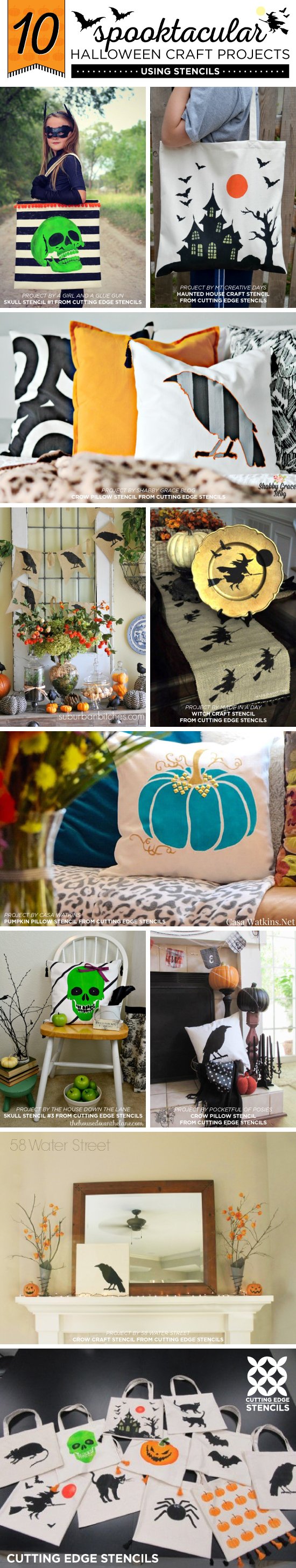 Cutting Edge Stencils shares easy and fun DIY Halloween craft projects using stencil patterns. http://www.cuttingedgestencils.com/halloween-stencils-pumpkin-stencil-stenciled-tote.html