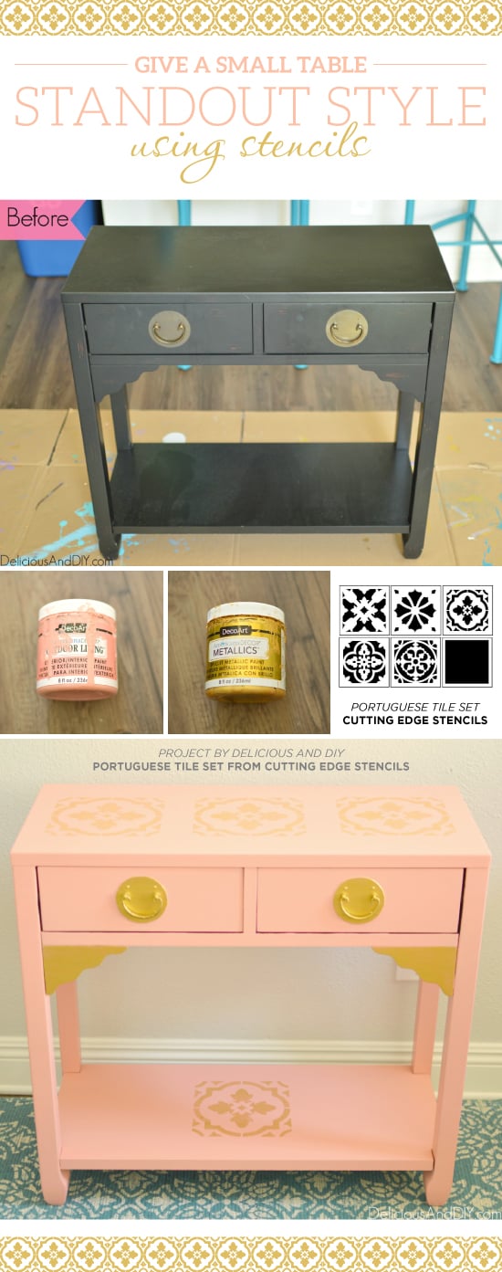 Cutting Edge Stencils shares a DIY stenciled console table makeover using our Portuguese Tile Stencil Kit.  http://www.cuttingedgestencils.com/portuguese-tile-stencils-patchwork-tiles-stencil-azulejos.html
