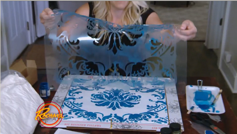 Learn how to stencil a DIY accent pillow using the Gabrielle Damask Accent Pillow Stencil Kit from Cutting Edge Stencils and Paint-A-Pillow as seen on the Rachael Ray Show. http://www.cuttingedgestencils.com/gabrielle-damask-stencils-paint-a-pillow-kit.html
