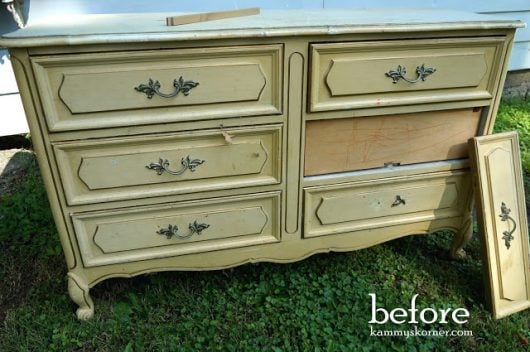 A French Provincial dresser before its stenciled makeover. http://www.cuttingedgestencils.com/rabat-furniture-fabric-stencil.html