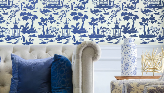 Learn how to stencil an accent wall using a Secret Garden Toile Stencil, a popular Chinoiserie wallpaper stencil pattern, from Cutting Edge Stencils. http://www.cuttingedgestencils.com/garden-toile-stencil-chinoiserie-wallpaper.html