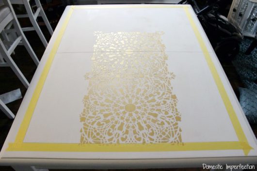 Learn how to stencil a DIY table top using the Stephanie's Lace Allover Stencil from Cutting Edge Stencils. http://www.cuttingedgestencils.com/lace-stencil-wall-decor-stencils.html