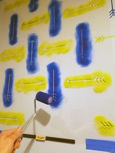 Learn how to stencil an accent wall in a boys bedroom using the Tribal Arrows Allover Stencil from Cutting Edge Stencils. http://www.cuttingedgestencils.com/tribal-arrow-pattern-stencils-wall-decor.html
