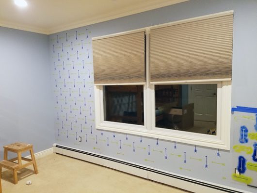 Learn how to stencil an accent wall in a boys bedroom using the Tribal Arrows Allover Stencil from Cutting Edge Stencils. http://www.cuttingedgestencils.com/tribal-arrow-pattern-stencils-wall-decor.html