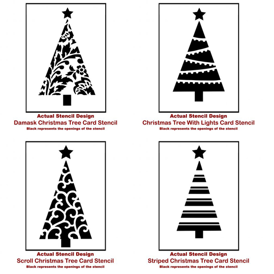 Christmas Tree Card Stencils from Cutting Edge Stencils. http://www.cuttingedgestencils.com/christmas-stencils-valentine-halloween.html