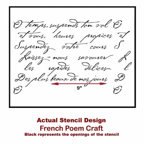 The French Poem Craft Stencil from Cutting Edge Stencils. http://www.cuttingedgestencils.com/french-poem-diy-craft-stencil-design.html
