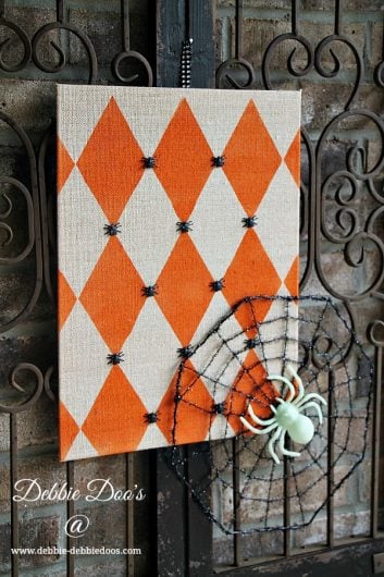 A DIY stenciled Halloween decoration using the Harlequin Stencil from Cutting Edge Stencils. http://www.cuttingedgestencils.com/harlequin-stencil-for-pillow-kit.html