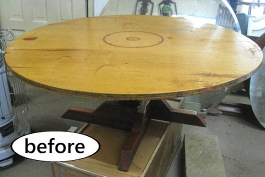 A wooden table before its stenciled makeover using a mandala stencil. http://www.cuttingedgestencils.com/prosperity-mandala-stencil-yoga-mandala-stencils-designs.html