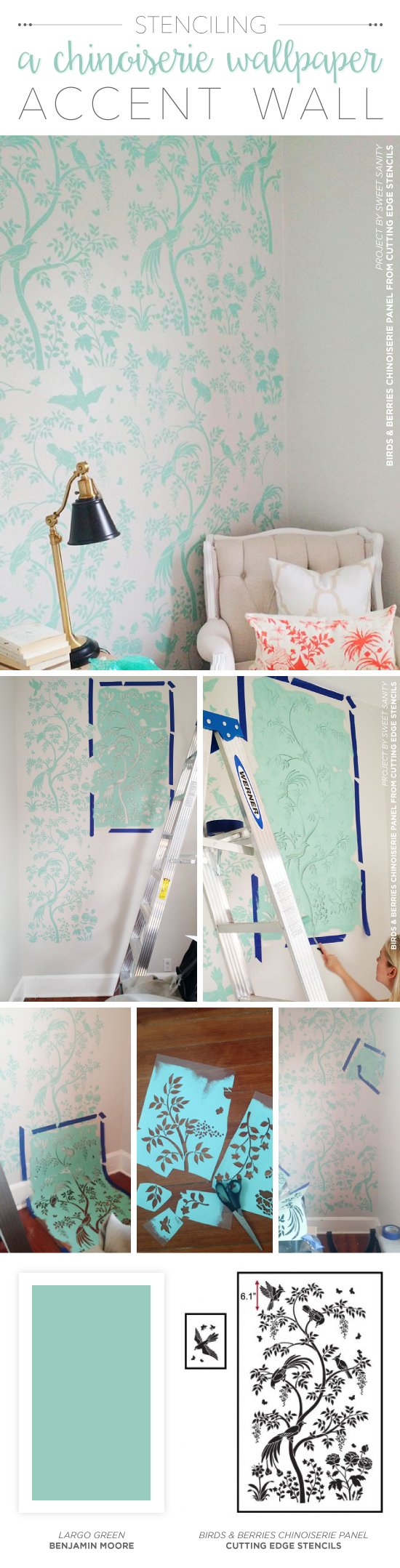 Cutting Edge Stencils shares how to stencil the Chinoiserie Birds and Berries Wall Mural Panel for a wallpaper look. http://www.cuttingedgestencils.com/chinoiserie-stencil-mural-wall-design-wallpaper.html