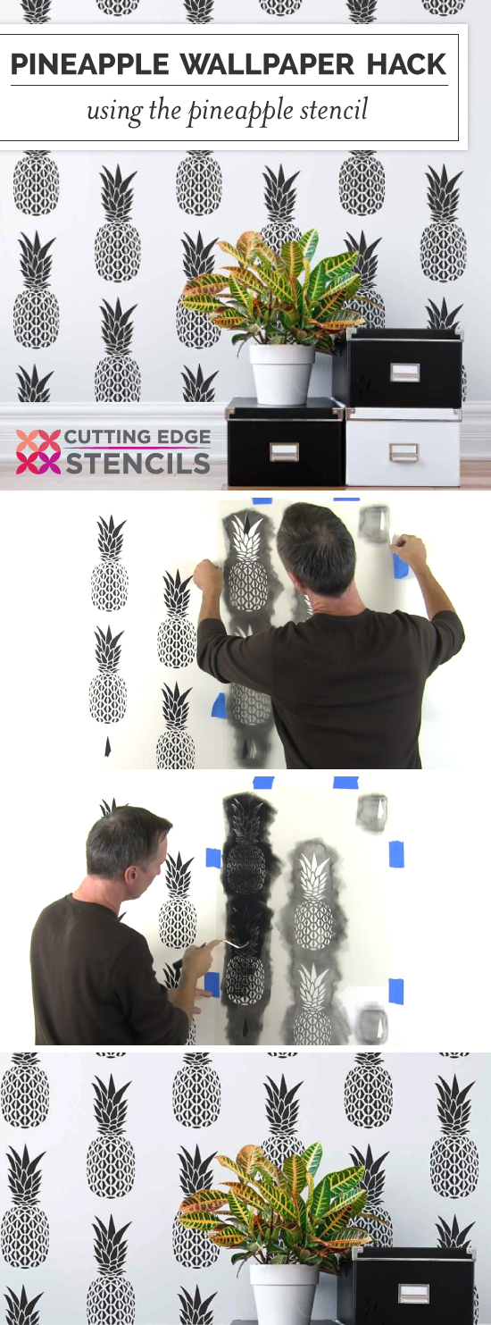 Cutting Edge Stencils shares a tutorial for how to stencil a wallpaper look using the Pineapple Allover Stencil. http://www.cuttingedgestencils.com/pineapple-fruit-allover-stencil-pattern-design.html