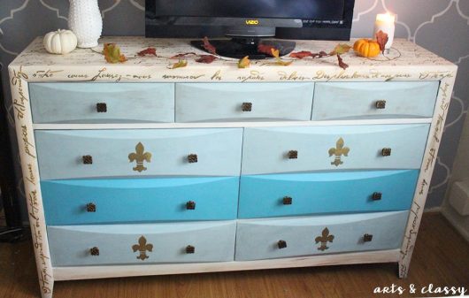 Learn how to stencil a dresser using the French Poem Craft Stencil from Cutting Edge Stencils. http://www.cuttingedgestencils.com/french-poem-diy-craft-stencil-design.html