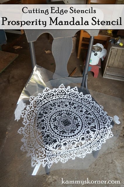 Learn how to stencil a wooden chair using the Prosperity Mandala Stencil from Cutting Edge Stencils. http://www.cuttingedgestencils.com/prosperity-mandala-stencil-yoga-mandala-stencils-designs.html