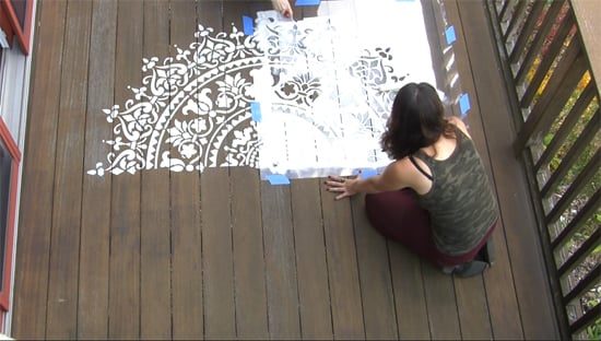 Learn how to stencil a deck with the Prosperity Mandala Stencil pattern from Cutting Edge Stencils. http://www.cuttingedgestencils.com/prosperity-mandala-stencil-yoga-mandala-stencils-designs.html