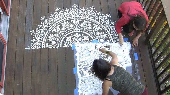 Learn how to stencil a deck with the Prosperity Mandala Stencil pattern from Cutting Edge Stencils. http://www.cuttingedgestencils.com/prosperity-mandala-stencil-yoga-mandala-stencils-designs.html