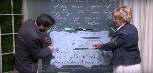 The Marc and Mandy Show feature Laurie Turmel, a DIY expert, on how to stencil an accent wall using the French Poem Allover Stencil from Cutting Edge Stencils. http://www.cuttingedgestencils.com/french-typography-letter-wall-stencil.html