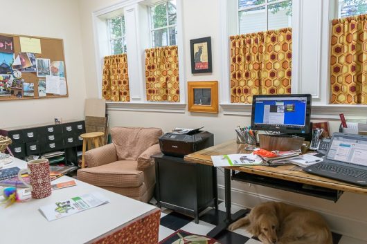 A home office before its stenciled makeover. http://www.cuttingedgestencils.com/tea-house-trellis-allover-stencil-pattern.html