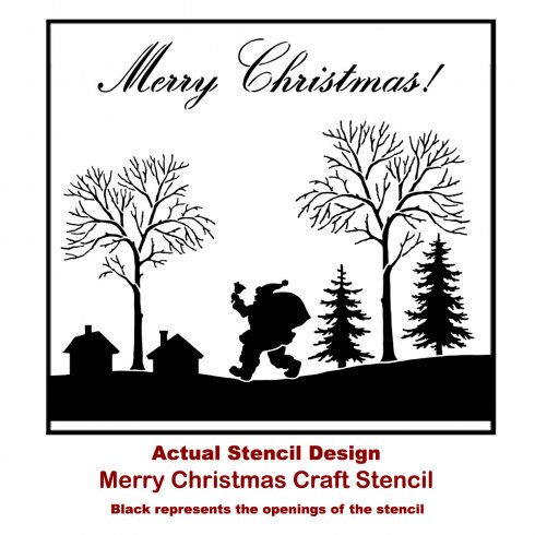 The Merry Christmas Craft Stencil has Santa walking through town with a bag of goodies from Cutting Edge Stencils. http://www.cuttingedgestencils.com/merry-christmas-crafts-stencil-design-diy-holiday-decor.html