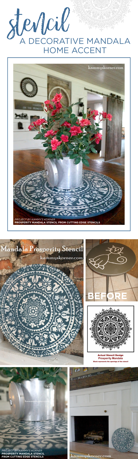 Cutting Edge Stencils shares a DIY stenciled home decor accent using the Prosperity Mandala pattern. http://www.cuttingedgestencils.com/prosperity-mandala-stencil-yoga-mandala-stencils-designs.html