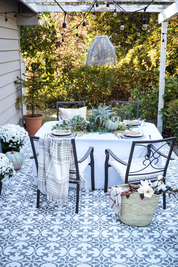 A DIY stenciled cement patio using the Fabiola Tile Stencil from Cutting Edge Stencils. http://www.cuttingedgestencils.com/fabiola-tile-stencil-spanish-portugese-tiles-stencils.html