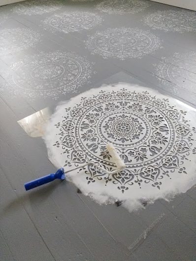 Learn how to stencil a wood floor using the Prosperity Mandala Stencil from Cutting Edge Stencils. http://www.cuttingedgestencils.com/prosperity-mandala-stencil-yoga-mandala-stencils-designs.html