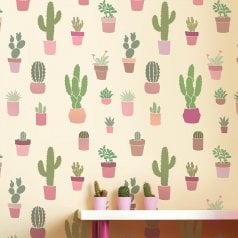 The Cactuses Allover stencil from Cutting Edge Stencils. http://www.cuttingedgestencils.com/cactuses-stencil-wall-pattern-cactus-wallpaper-nursery-design.html