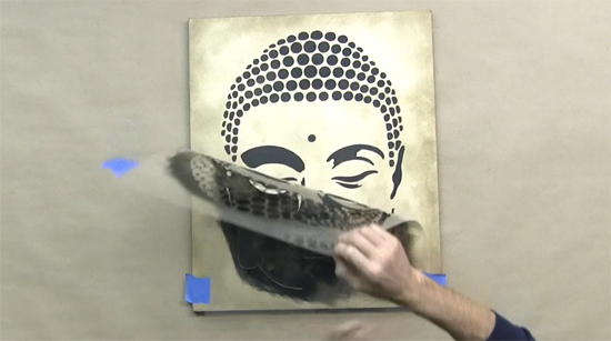 Learn how to upcycle an old canvas using the Buddha Wall Art Stencil from Cutting Edge Stencils. http://www.cuttingedgestencils.com/buddha-stencil-midfullness-decor-wall-decal-yoga-stencils.html