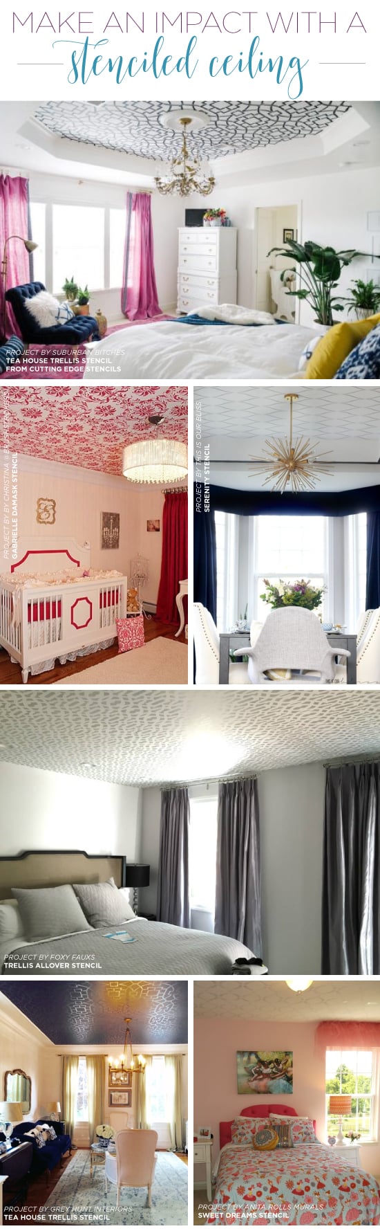 Cutting Edge Stencils shares how stencil patterns can give a boring ceiling presence and style. http://www.cuttingedgestencils.com/wall-stencils-stencil-designs.html