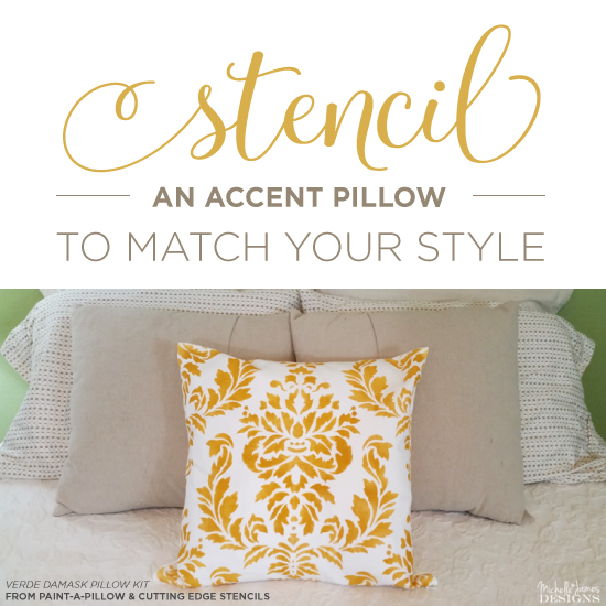 Cutting Edge Stencils shares how to stencil DIY decorative pillows using the Verde Damask Accent Pillow stencil kit . http://www.cuttingedgestencils.com/verde-damask-stencil-paint-a-pillow-kit.html