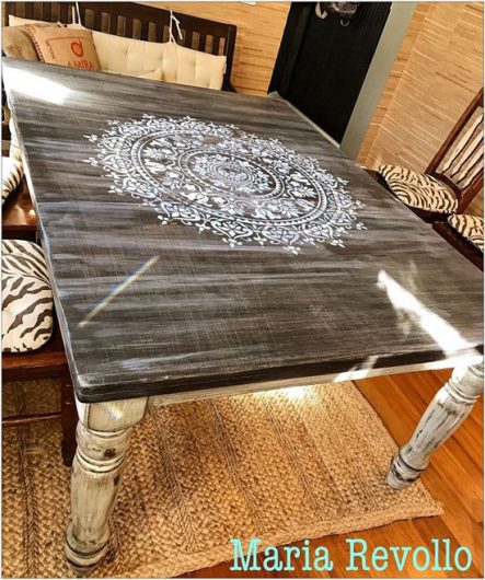 Learn how to ntencil a wood kitchen table using the Prosperity Mandala Stencil from Cutting Edge Stencils. http://www.cuttingedgestencils.com/prosperity-mandala-stencil-yoga-mandala-stencils-designs.html