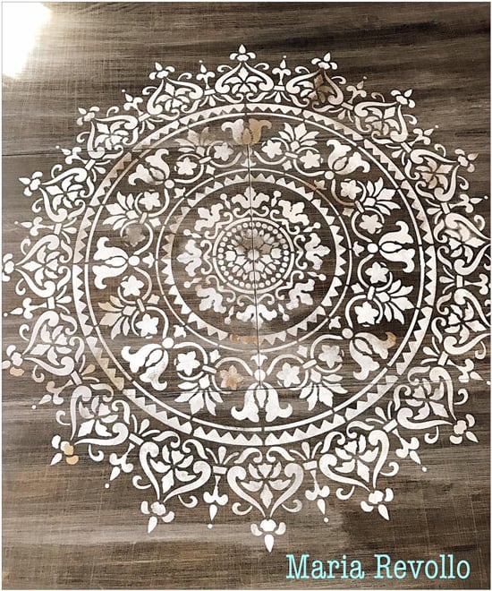 Learn how to stencil a wood kitchen table using the Prosperity Mandala Stencil from Cutting Edge Stencils. http://www.cuttingedgestencils.com/prosperity-mandala-stencil-yoga-mandala-stencils-designs.html