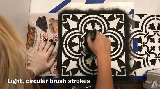 Learn how to stencil a ceramic tile floor using the Augusta Tile Stencil from Cutting Edge Stencils. http://www.cuttingedgestencils.com/augusta-tile-stencil-design-patchwork-tiles-stencils.html