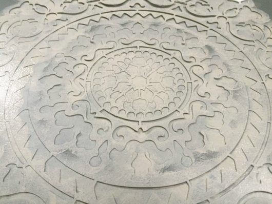 Learn how to stencil a side table using the Gratitude Mandala Stencil from Cutting Edge Stencils. http://www.cuttingedgestencils.com/gratitude-mandala-stencil-yoga-designs.html