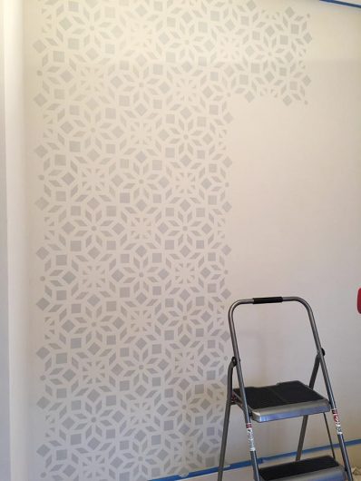 Learn how to stencil an accent wall using the Kerala Allover Stencil, an Indian inspired wallpaper pattern, from Cutting Edge Stencils. http://www.cuttingedgestencils.com/kerala-indian-stencil-geometric-pattern-stencils.html