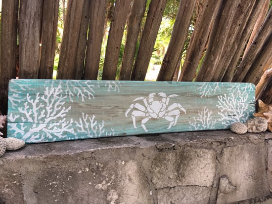 Cutting Edge Stencils shares how to craft beach wall art using driftwood and the Crab and Coral Nautical Stencils. http://www.cuttingedgestencils.com/beach-decor-stencils-designs-nautical.html