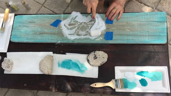 Learn how to stencil a piece of driftwood art using the Nautical Stencils like the Crab and Coral patterns from Cutting Edge Stencils. http://www.cuttingedgestencils.com/beach-decor-stencils-designs-nautical.html