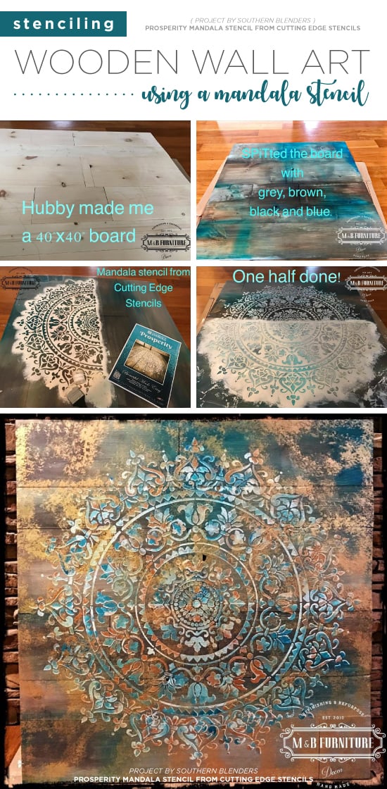 Learn how to stencil wooden wall art using the Prosperity Mandala Stencil from Cutting Edge Stencils. http://www.cuttingedgestencils.com/prosperity-mandala-stencil-yoga-mandala-stencils-designs.html